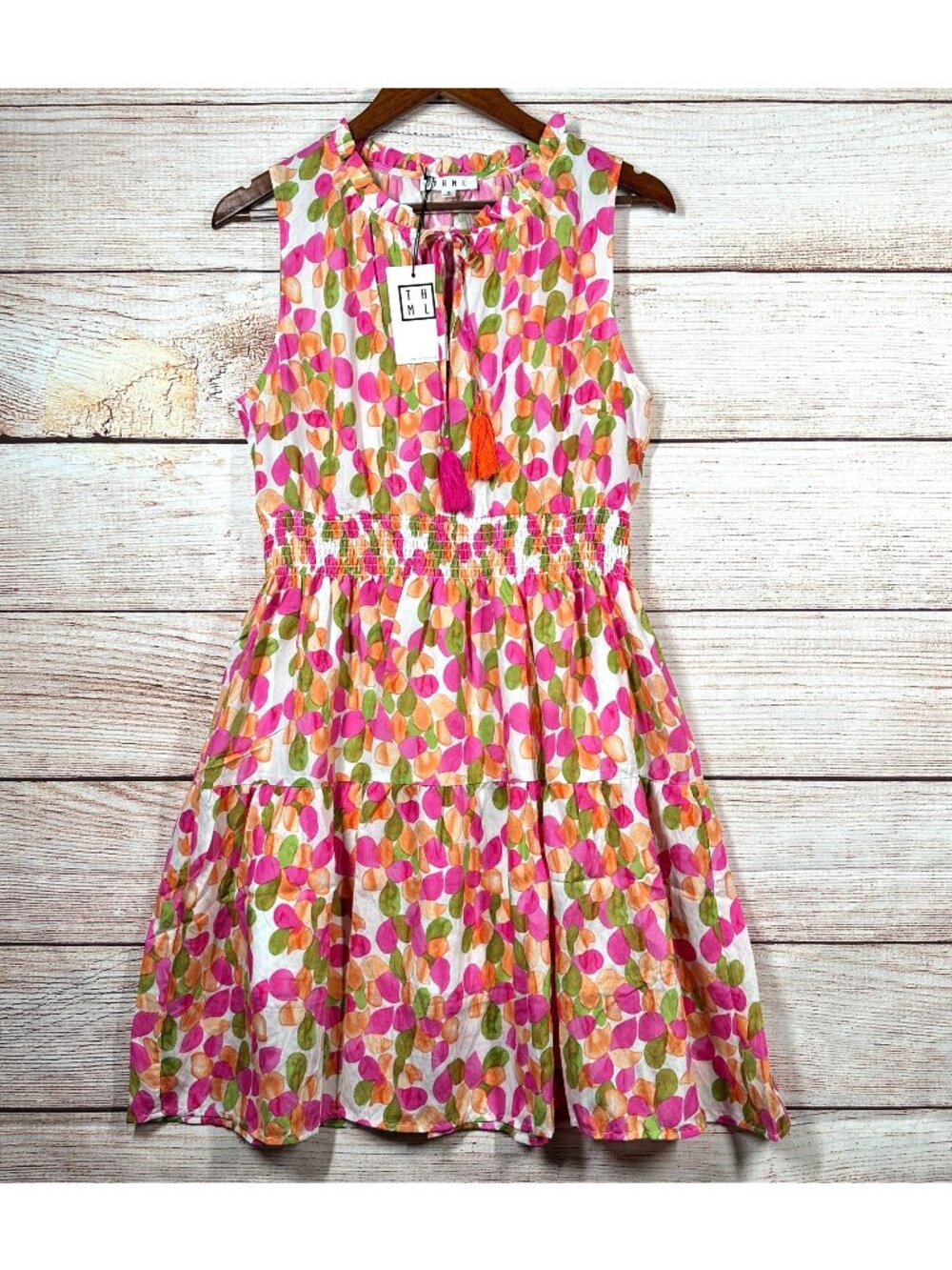 THML Womens M Abstract Print Dress Smocked Waist Tiered Multicolor Sleeveless